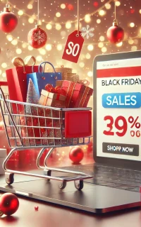 DALL·E 2024-11-22 15.17.00 - An engaging image for a hero section in a shopping deals website. The image should feature a festive scene with a shopping cart filled with gift boxes